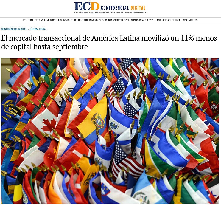 El mercado transaccional de Amrica Latina moviliz un 11% menos de capital hasta septiembre